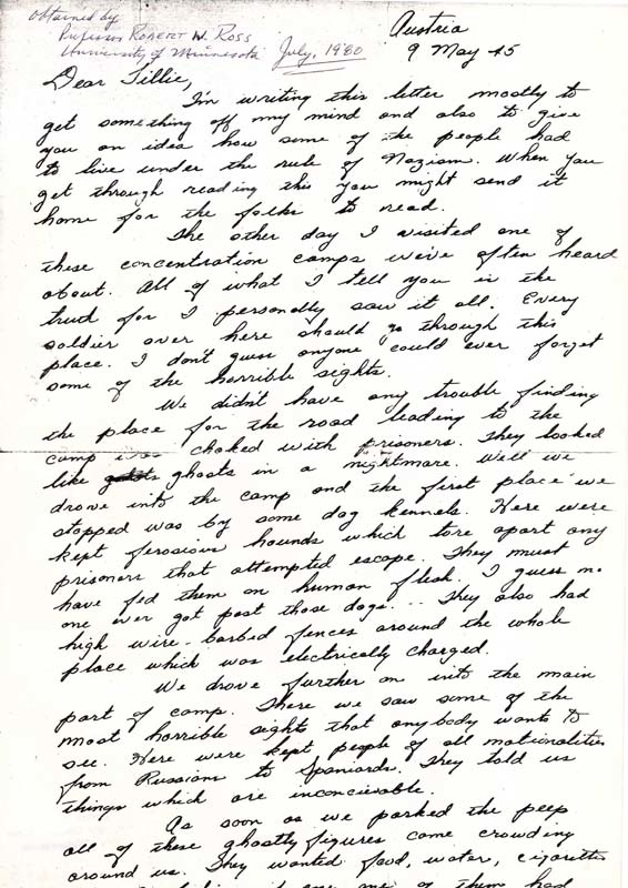 Brief des US-Soldaten Luis Cernjar an seine Frau, 9. Mai 1945. (Dokumentationsarchiv des österreichischen Widerstands, Wien)
